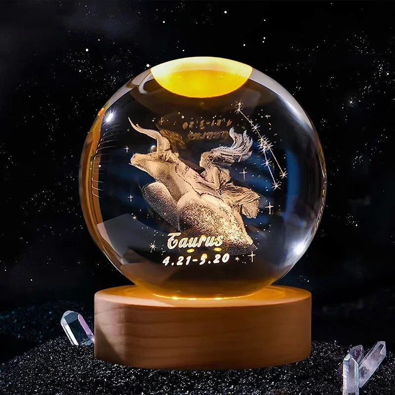 Bola de cristal 3D de 6 cm, decoración artesanal de vidrio, 12 Signos del zodiaco