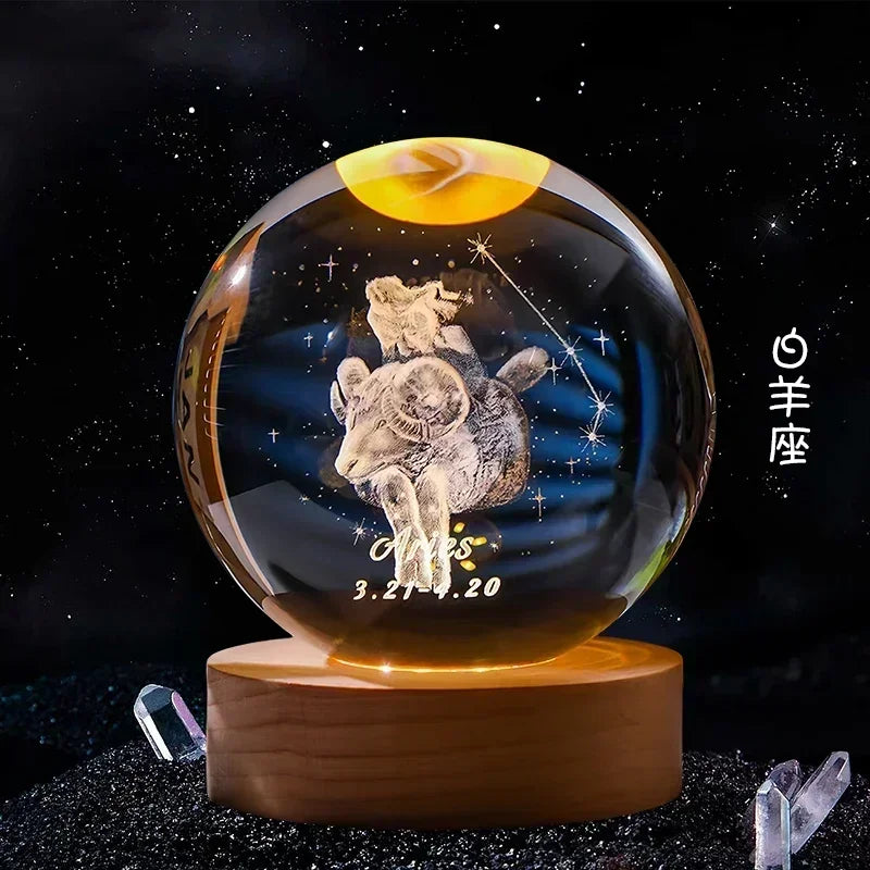 6cm 3D Crystal Ball Glass Craft Decoration 12 Zodiac Signs 