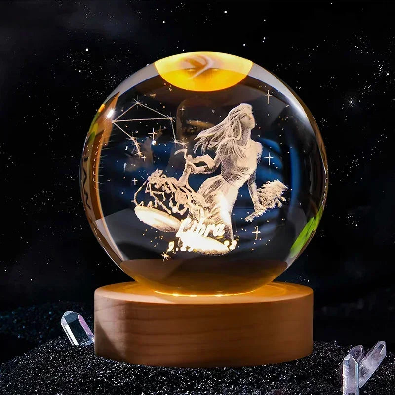 Boule de cristal 3D de 6 cm, décoration artisanale en verre, 12 signes du zodiaque 