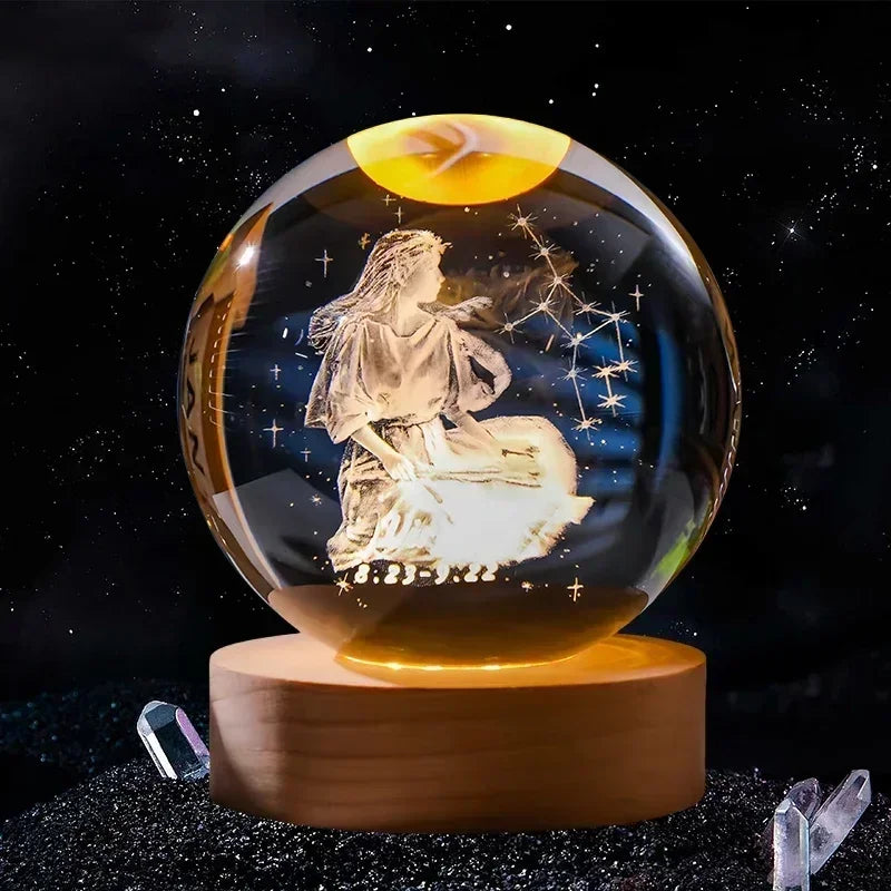 Boule de cristal 3D de 6 cm, décoration artisanale en verre, 12 signes du zodiaque 