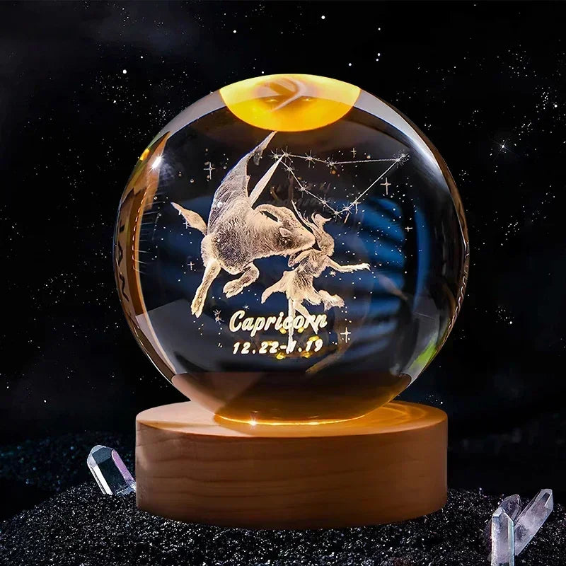 6cm 3D Crystal Ball Glass Craft Decoration 12 Zodiac Signs 