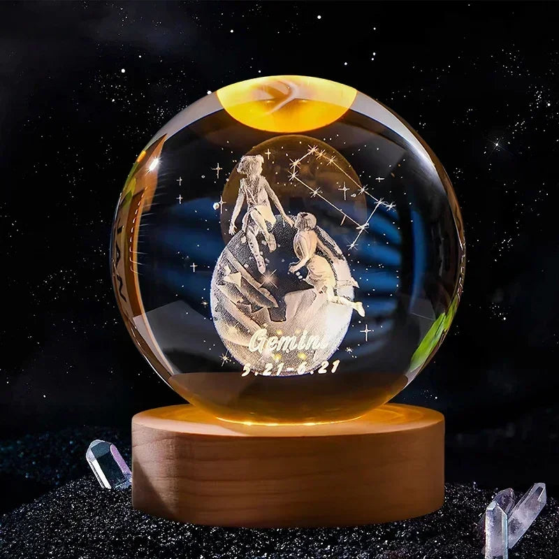 Boule de cristal 3D de 6 cm, décoration artisanale en verre, 12 signes du zodiaque 