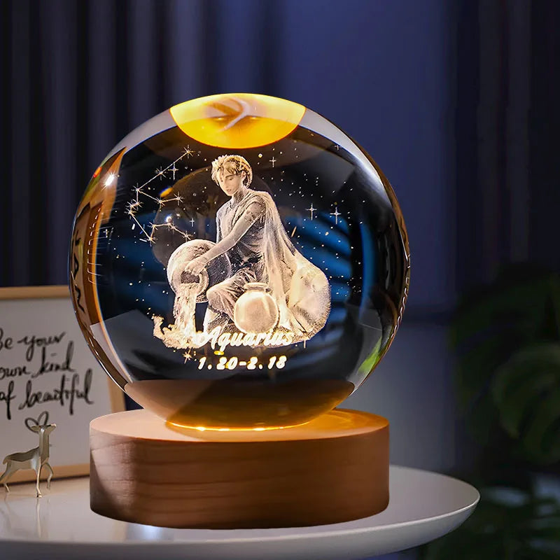 Bola de cristal 3D de 6 cm, decoración artesanal de vidrio, 12 Signos del zodiaco