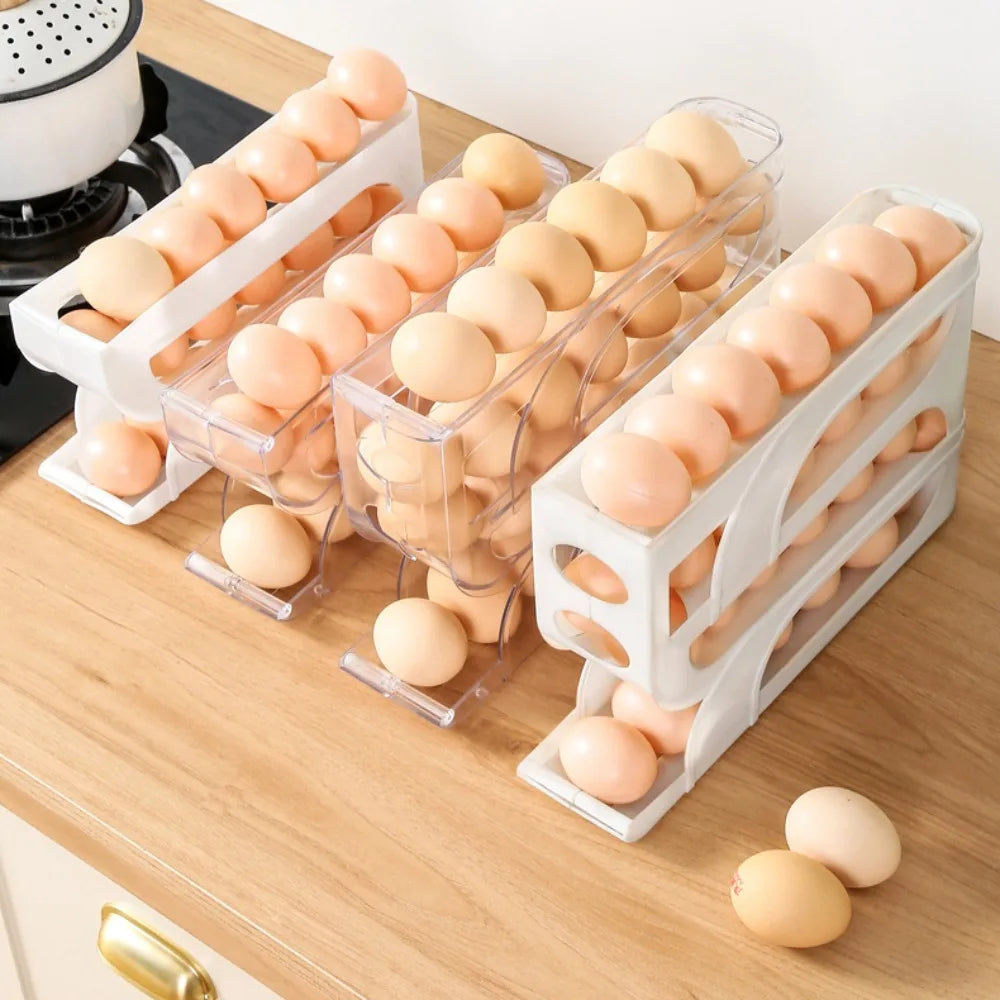 Rodillo automático para huevos de 3 capas/4 capas, nuevo estante para huevos dedicado para cocina doméstica, organizador de huevos de gran capacidad para ahorrar espacio