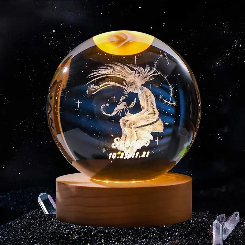 Boule de cristal 3D de 6 cm, décoration artisanale en verre, 12 signes du zodiaque 