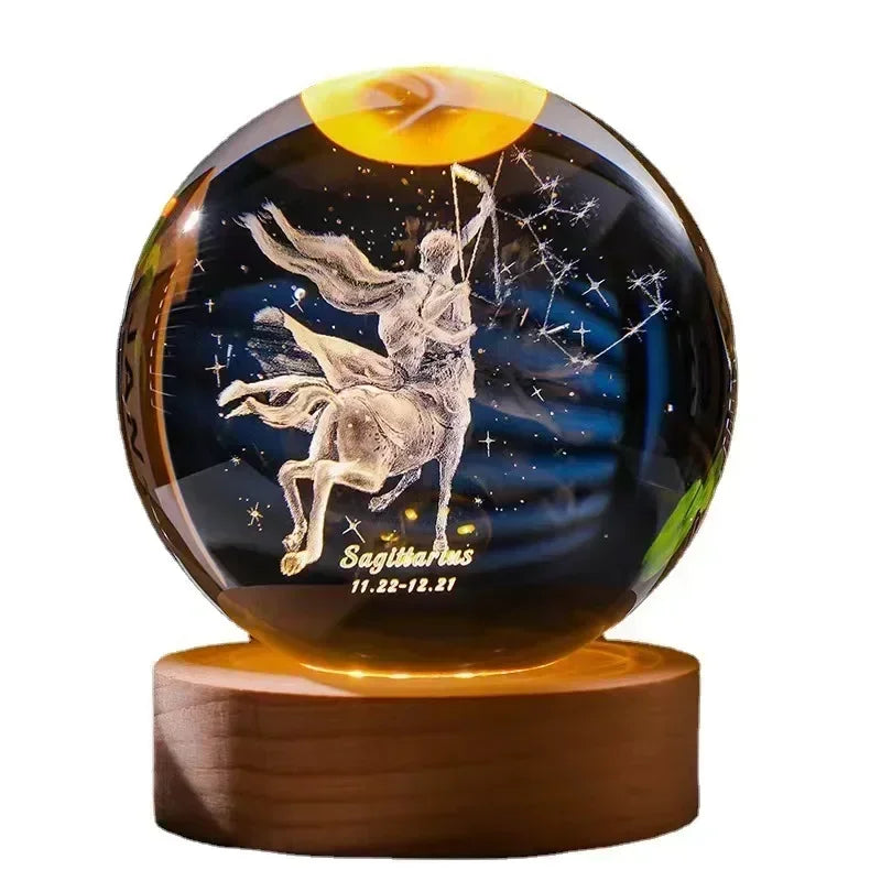 Bola de cristal 3D de 6 cm, decoración artesanal de vidrio, 12 Signos del zodiaco