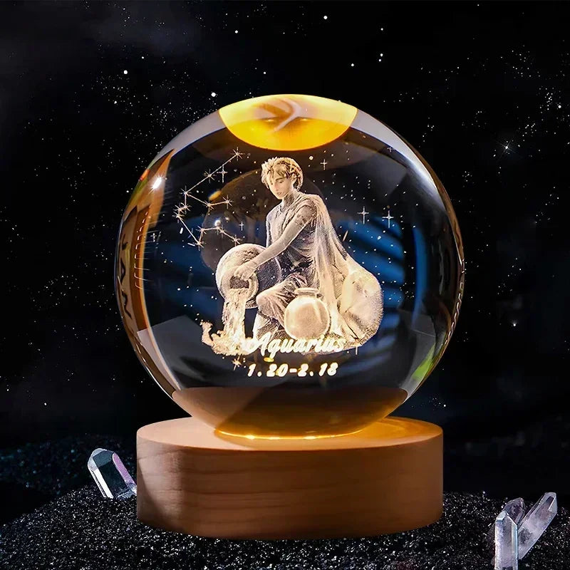 Bola de cristal 3D de 6 cm, decoración artesanal de vidrio, 12 Signos del zodiaco