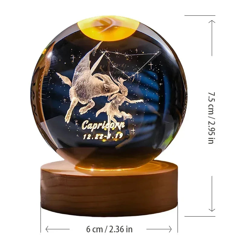 6cm 3D Crystal Ball Glass Craft Decoration 12 Zodiac Signs 