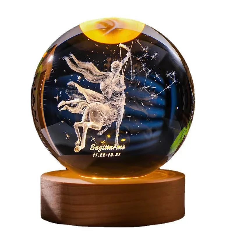 Boule de cristal 3D de 6 cm, décoration artisanale en verre, 12 signes du zodiaque 