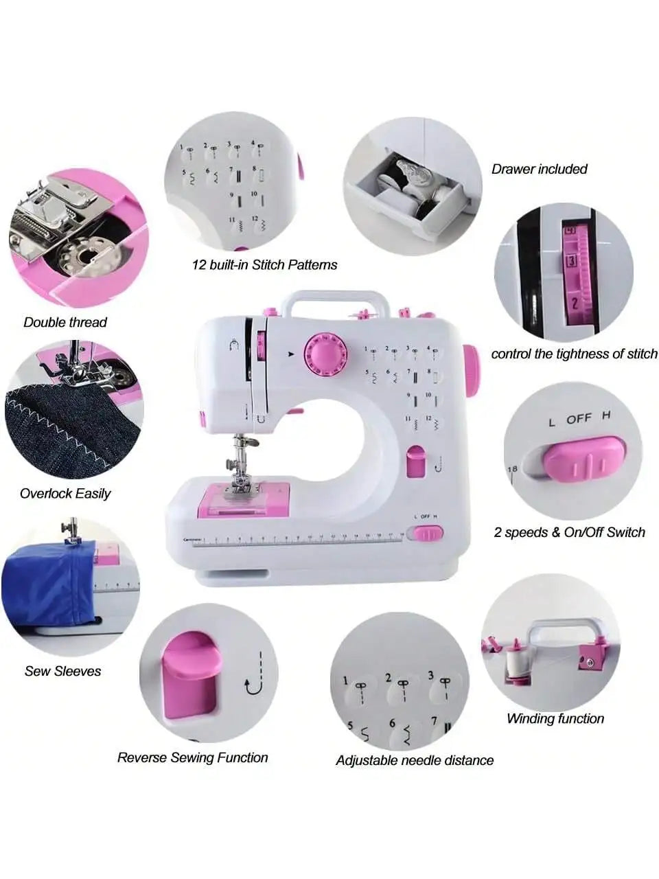 12 Stitches Household Sewing Machine Presser Foot Overlock Machines Portable Electric Foot Pedal Clothes Stitch