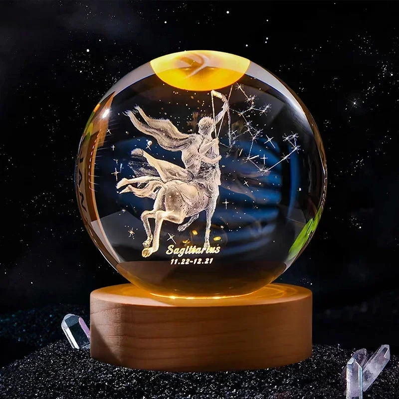 Bola de cristal 3D de 6 cm, decoración artesanal de vidrio, 12 Signos del zodiaco