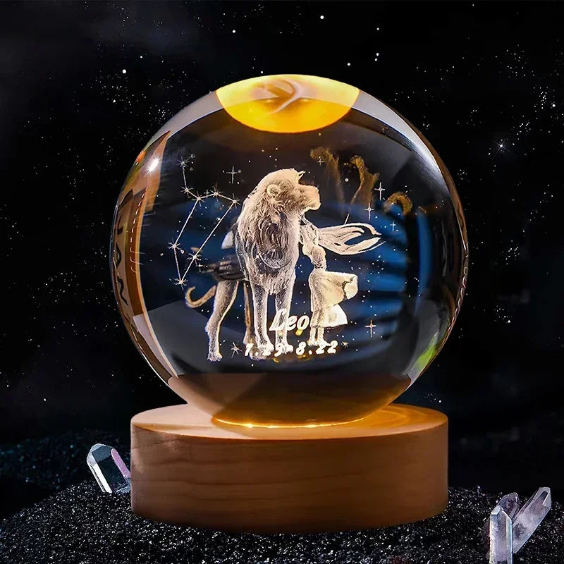 6cm 3D Crystal Ball Glass Craft Decoration 12 Zodiac Signs 