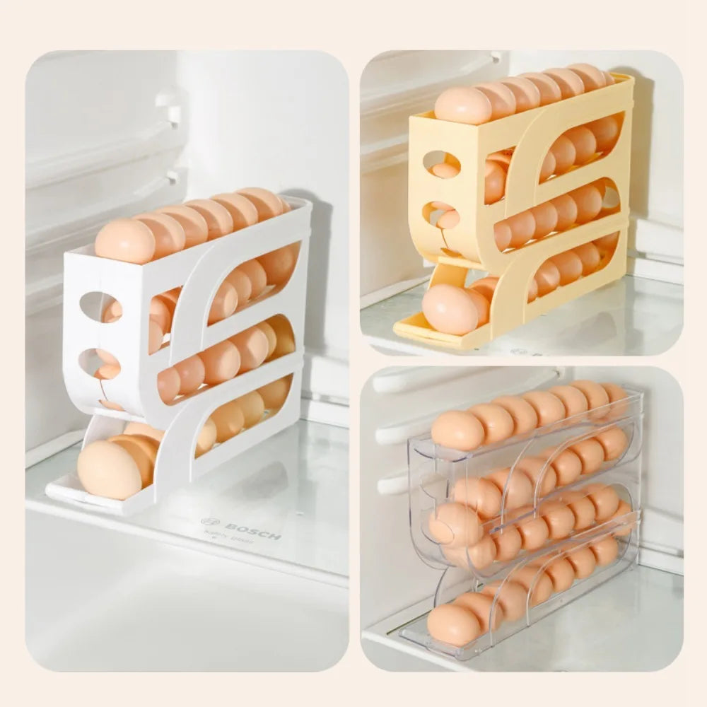 3-layer/4-layer automatic egg roller, new home kitchen dedicated egg rack, large capacity egg organizer to save space