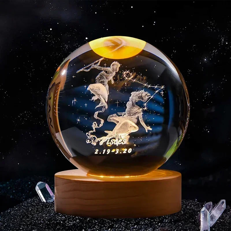 Boule de cristal 3D de 6 cm, décoration artisanale en verre, 12 signes du zodiaque 